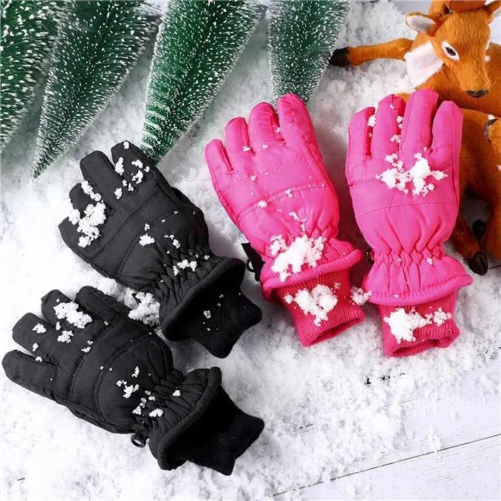 2 Pairs Kids Winter Ski Gloves Waterproof Warm Snow Mittens Full Finger Gloves